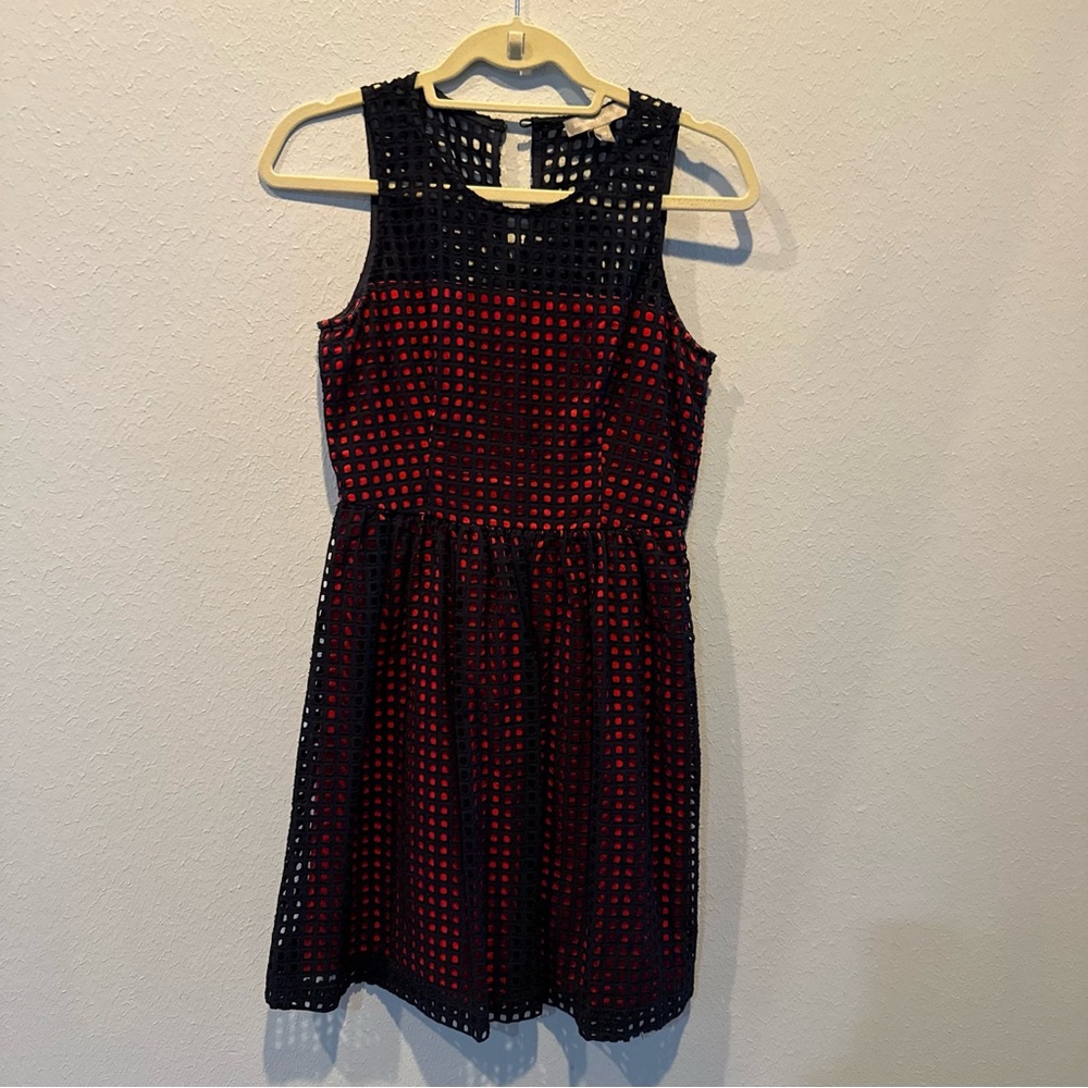 Banana Republic Red Dress with Black Eyelet Overlay
